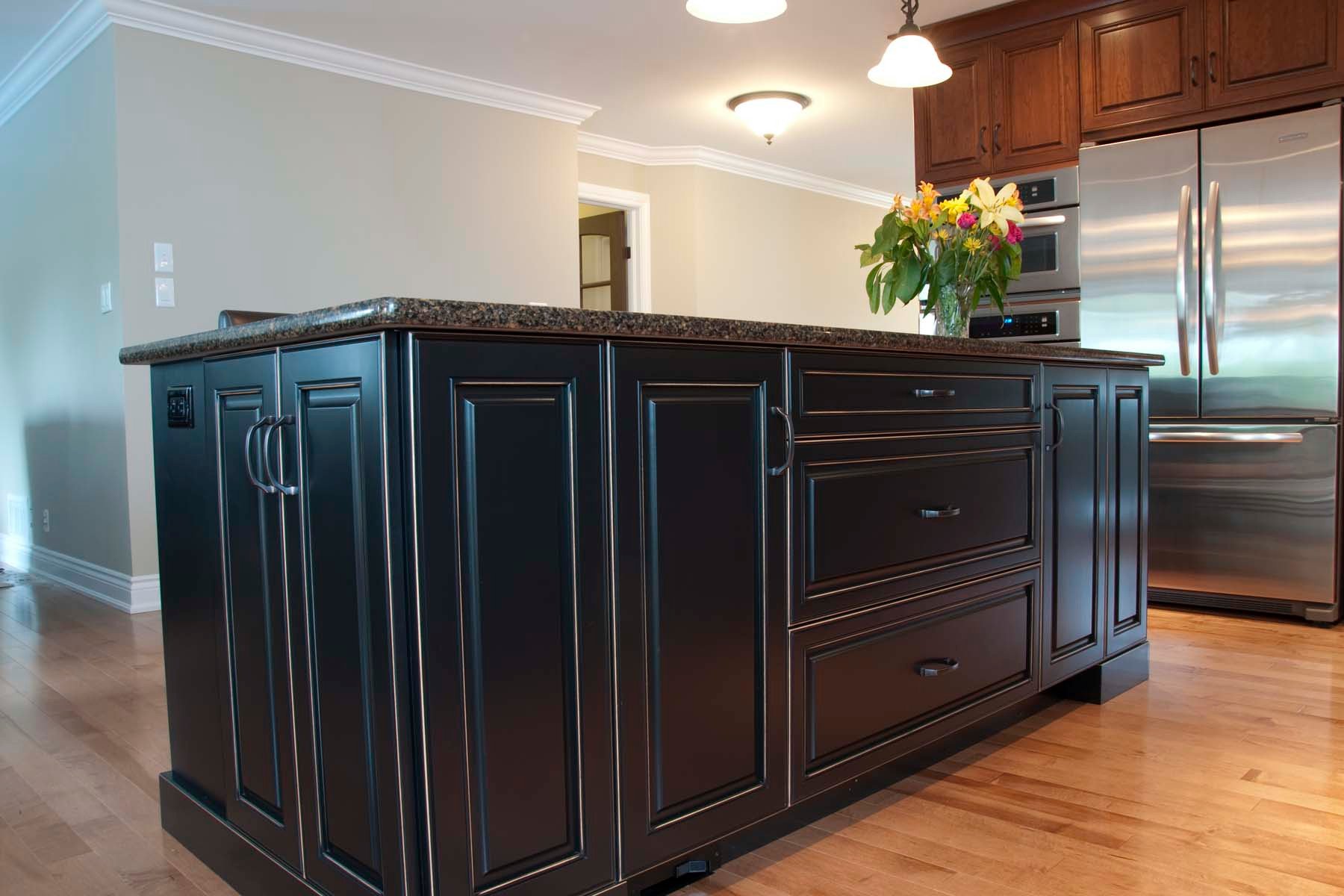 Distressed black on sale kitchen cabinets